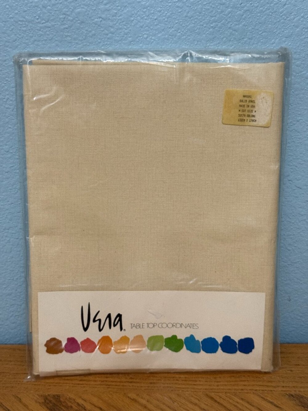 Vintage Vera Neumann Oblong Beige Woven Look Vinyl Tablecloth 52x70"
